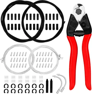 103pcs Universal Bicycle Brake Cable Kit, Brake Cable and Shift Cable Housing Kit with Stainless Steel Bike Cable Cutter, Include Cable End Caps, O-Rings, C Buckle, V-Brake Cable Guide for Bike Repair