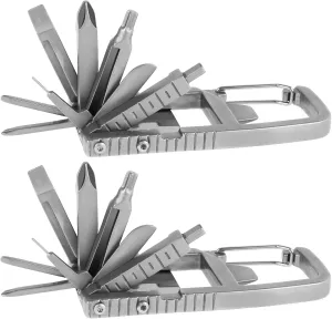 12 in 1 Keychain Multitool Screwdriver Bit, Pocket Keychain Screwdriver, Folding Multi Tool Stainless Steel Outdoor Tool, Hardware Screwdriver Carabiner for Outdoors Camping (2)