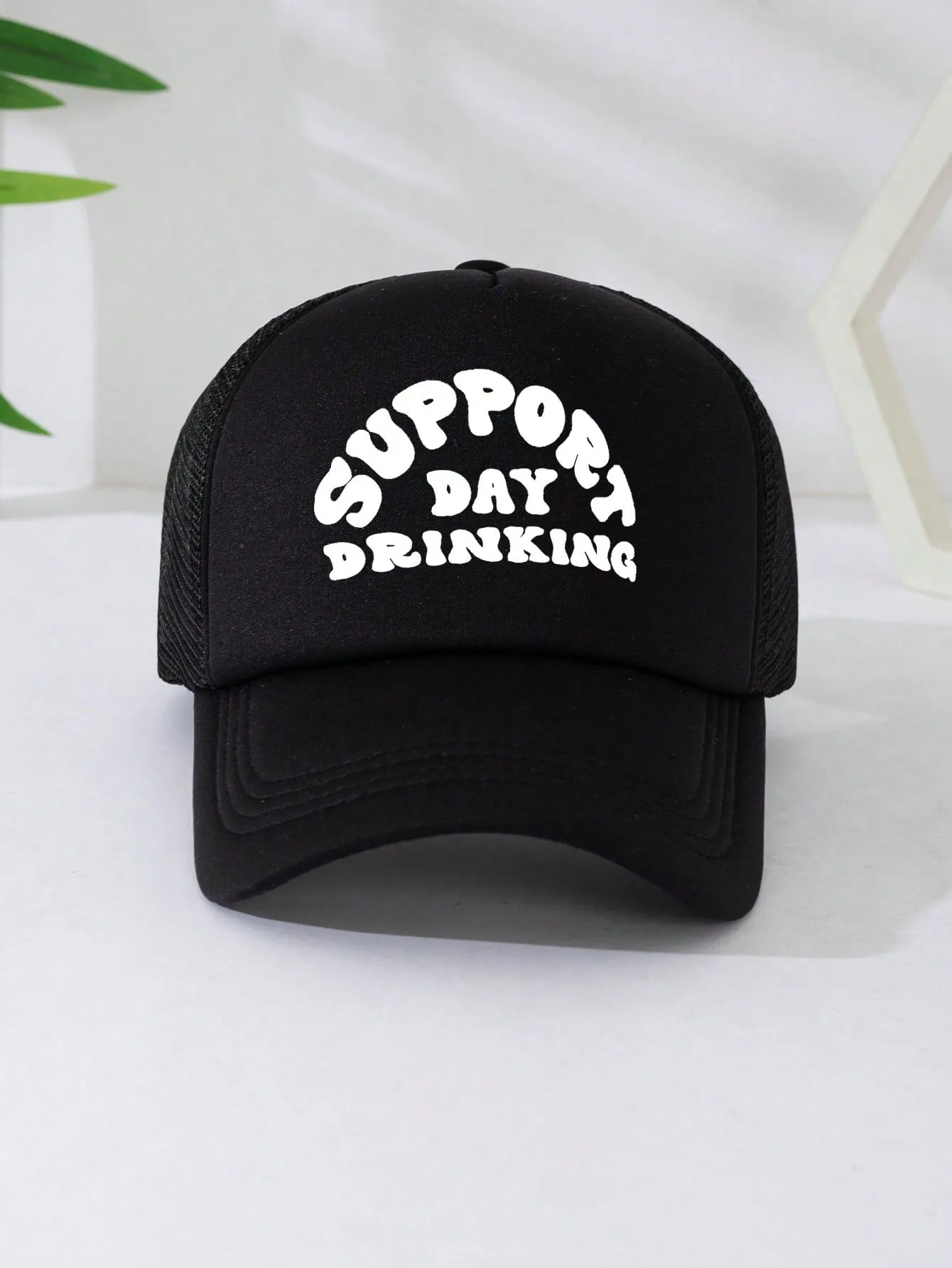 1pc Unisex Adjustable Sponge Mesh Hat With Print Decor Trucker Cap Baseball Cap Sun Hat Dad Hat, Suitable For Daily Wear, Parties, Outdoor Travel, Hiking, Mountain Climbing, Beach Vacation