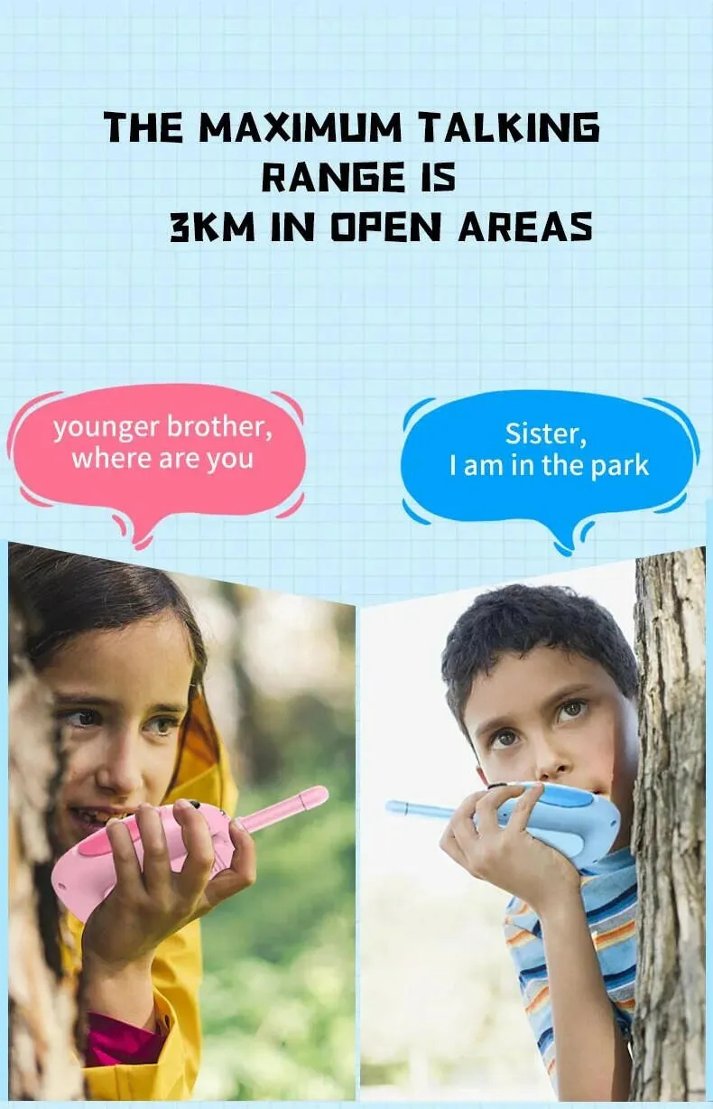 2 Pack Walkie Talkies for Kids Children's, Walkie Talkies for Kids  Radio Toy with Backlit LCD Flashlight, 3 KM Range Outside