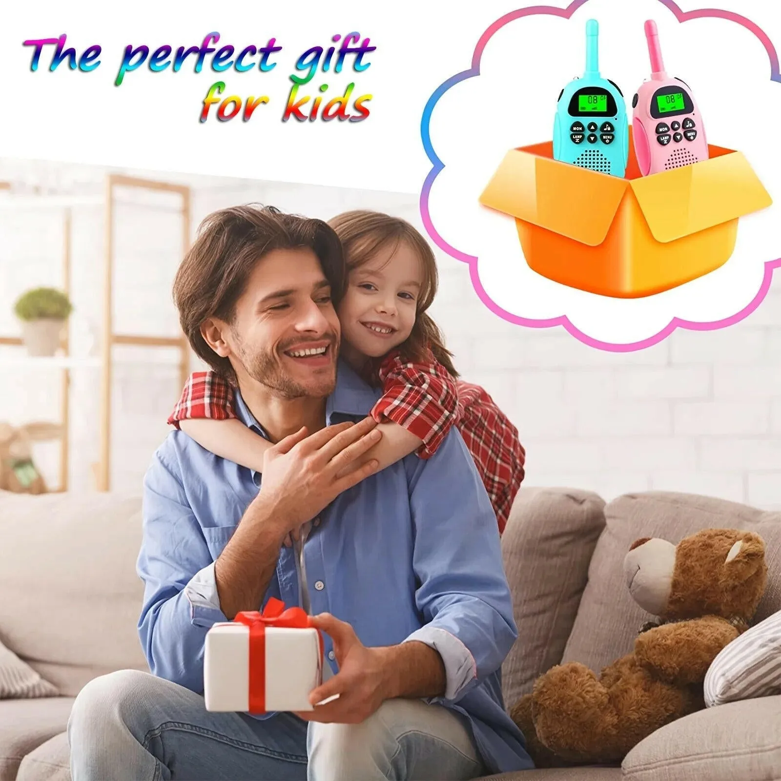 2 Pack Walkie Talkies for Kids Children's, Walkie Talkies for Kids  Radio Toy with Backlit LCD Flashlight, 3 KM Range Outside