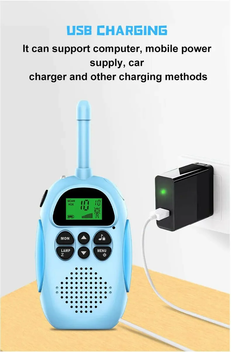 2 Pack Walkie Talkies for Kids Children's, Walkie Talkies for Kids  Radio Toy with Backlit LCD Flashlight, 3 KM Range Outside