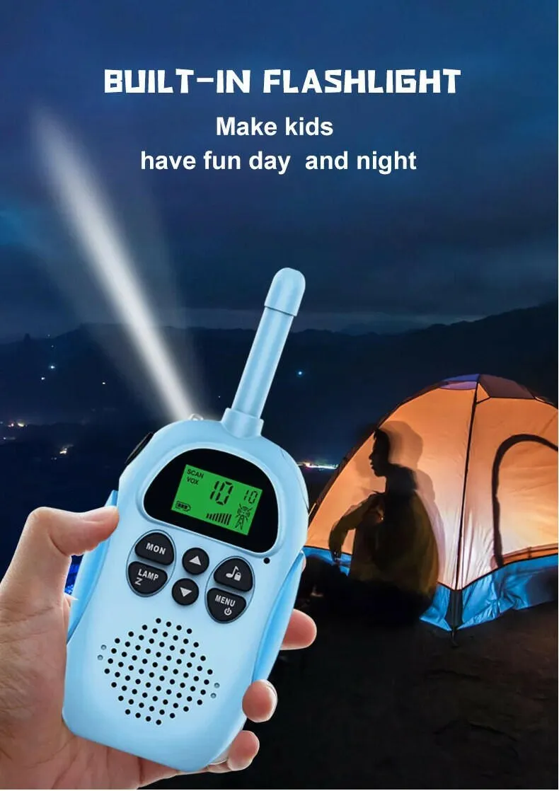 2 Pack Walkie Talkies for Kids Children's, Walkie Talkies for Kids  Radio Toy with Backlit LCD Flashlight, 3 KM Range Outside