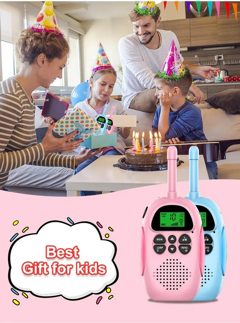 2 Pack Walkie Talkies for Kids Children's, Walkie Talkies for Kids  Radio Toy with Backlit LCD Flashlight, 3 KM Range Outside