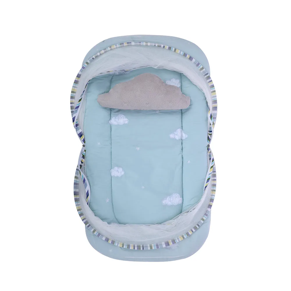 Abracadabra Gadda Set with Mosquito Net & Shaped Pillow Clouds  Theme - Blue