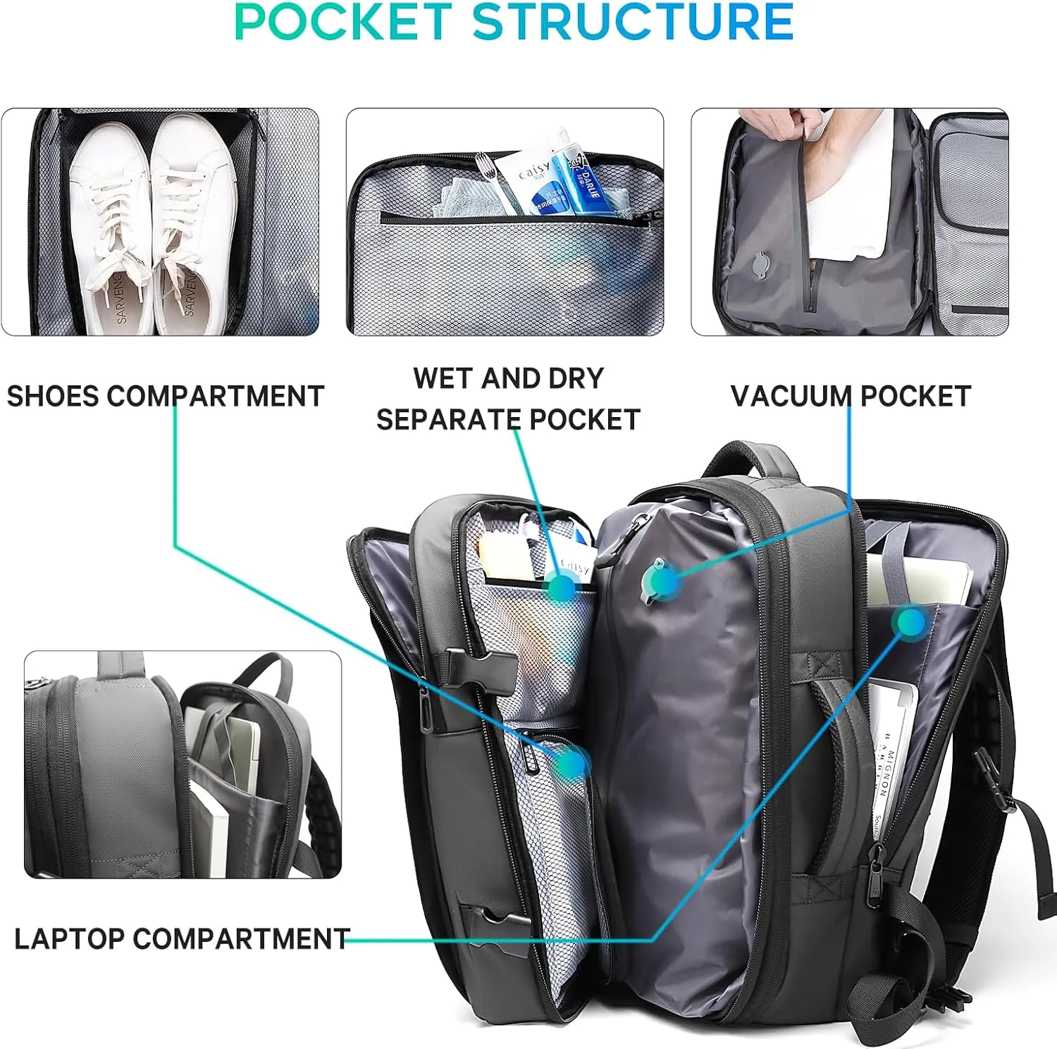 BANGE Airback Backpack with Anti-Theft Vacuum Compression Travel Backpack,Expandable Backpacks with Pump for Airplanes