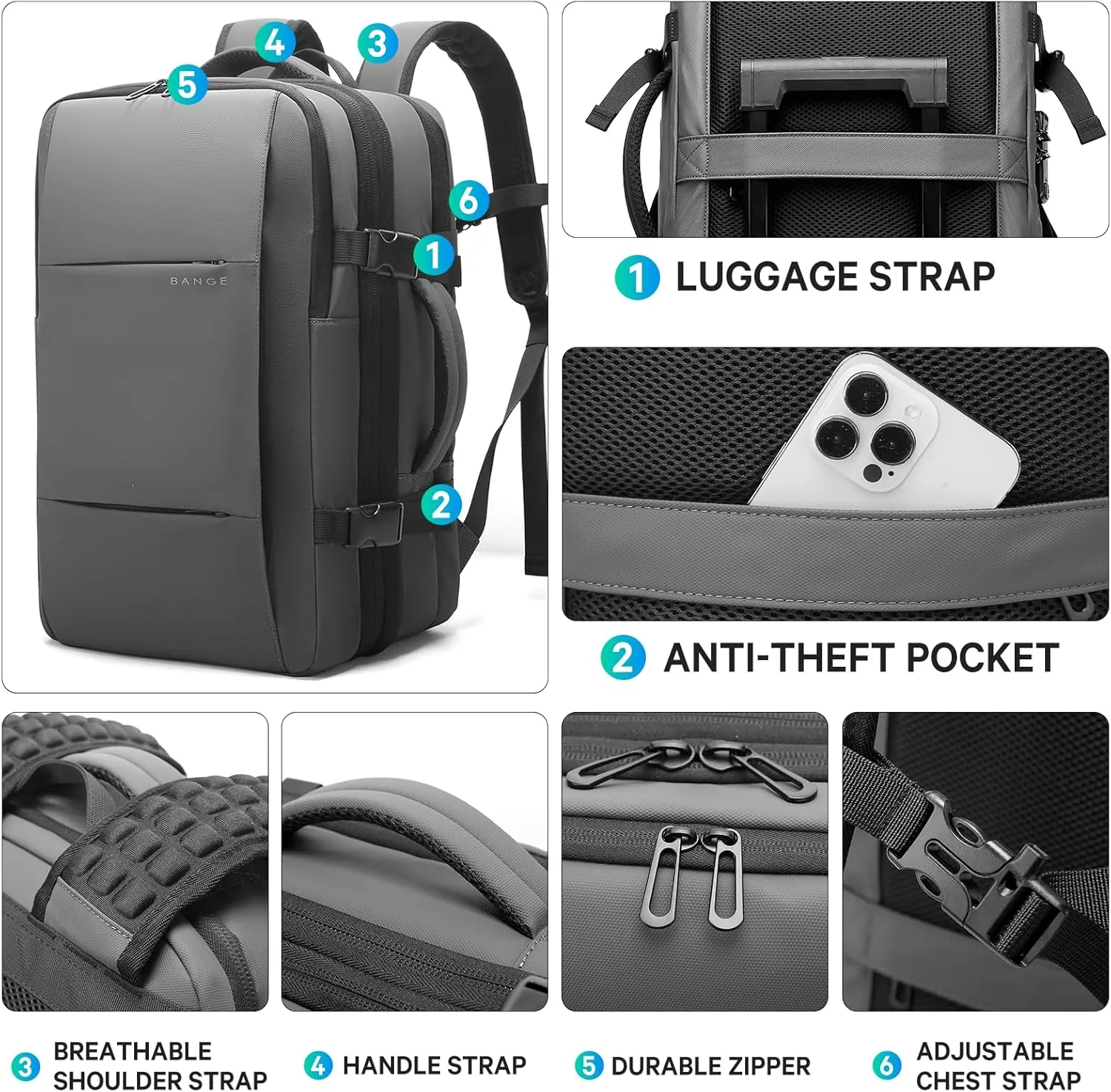 BANGE Airback Backpack with Anti-Theft Vacuum Compression Travel Backpack,Expandable Backpacks with Pump for Airplanes