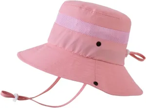 Boys Girls Outdoor Hiking Sun Hats for Kids Wide Brim Mesh Breathable Chin-Strap Bucket Caps Adjustable Fishing Hats 4-10Y