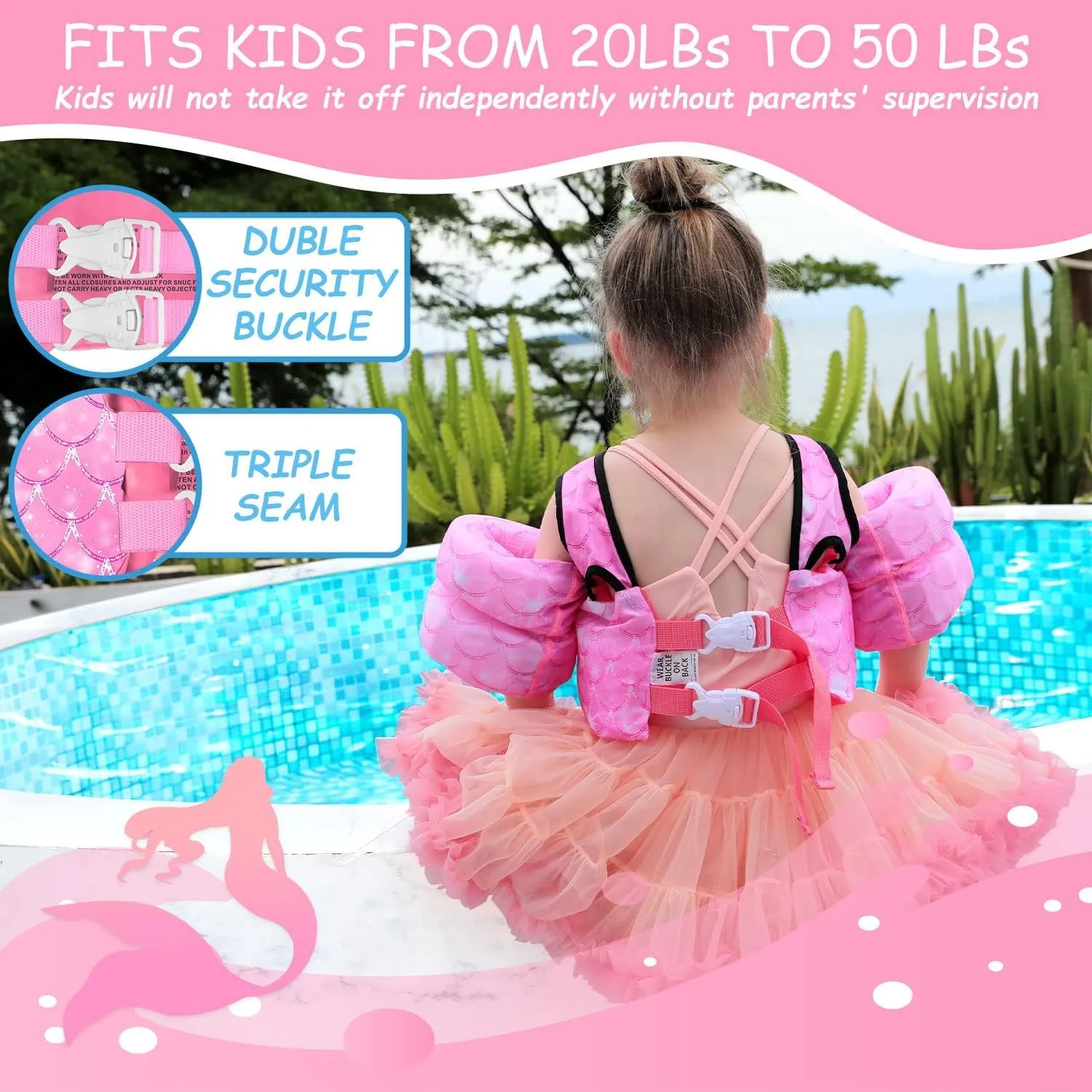 Chriffer Kids Swim Vest Life Jacket for 30-55 Pounds Boys and Girls, Toddler Floaties with Shoulder Harness Arm Wings for 2,3,4,5,6,7 Years Old Baby