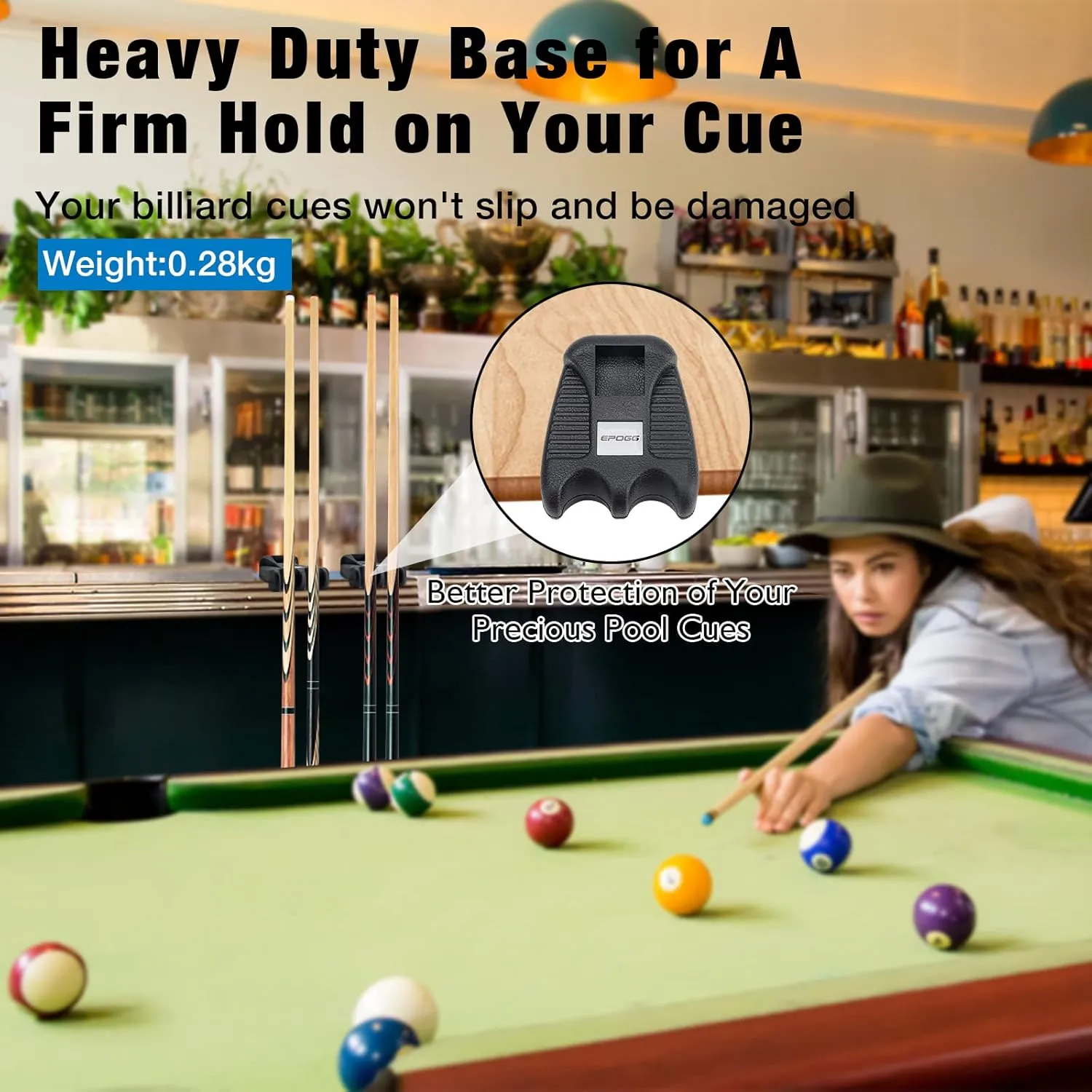 Cue Rest - Portable Weighted Billiard Cue Rack with Chalk Holder (2 Holes)