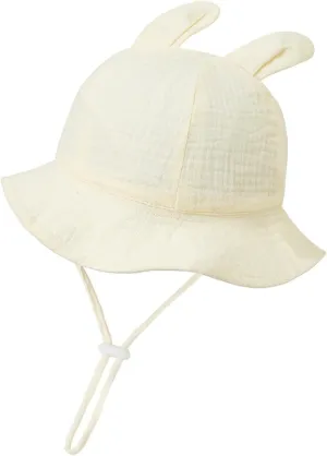 Cute Sun Hats for Baby Boys Girls Summer Adjustable Chin-Strap Wide Brim Bucket Caps Breathable Lightweight Hat 0-12 Months