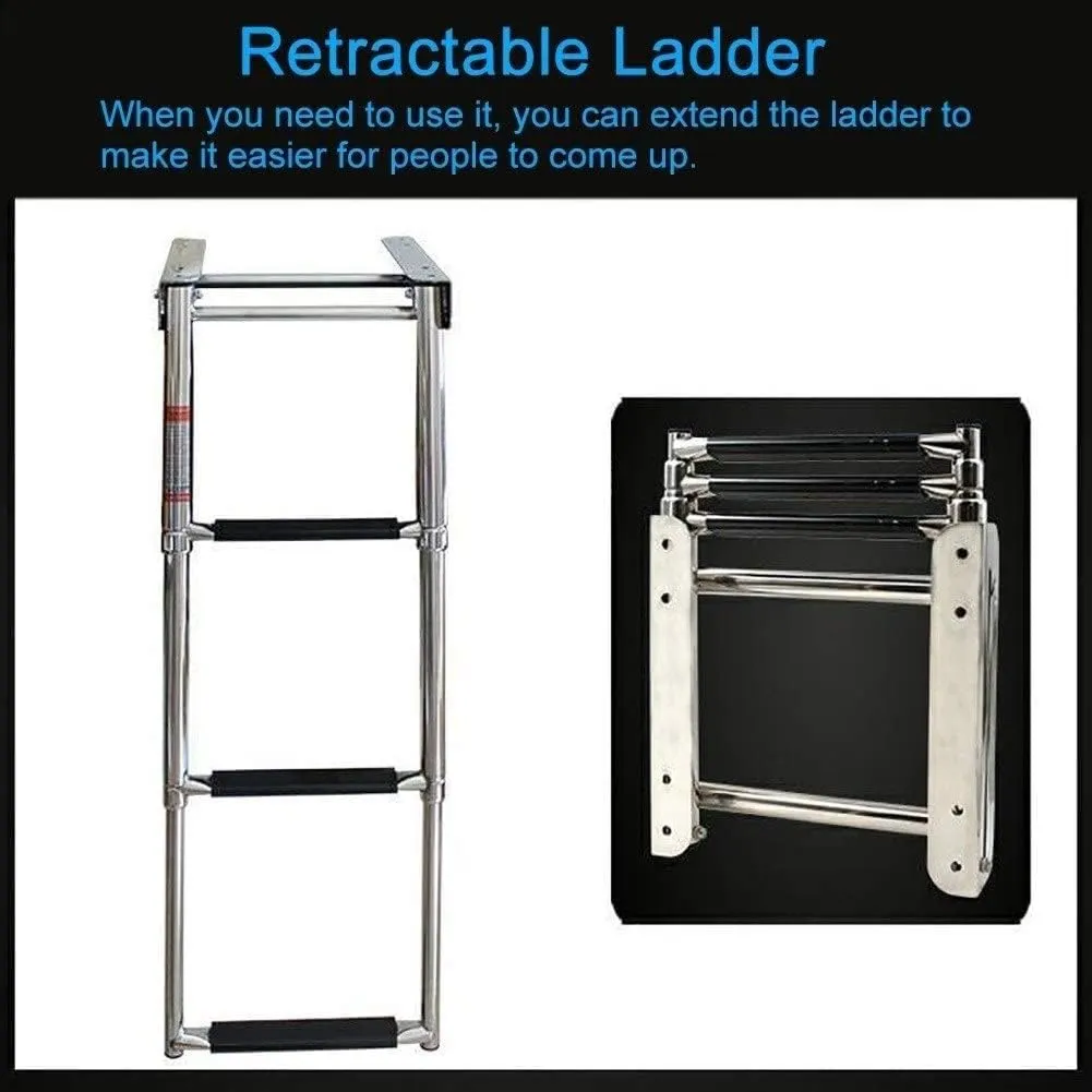 Dock Boat Ladders 3/4 Steps Telescoping Pontoon Boat Ladder with Wide Pedal, Stainless Steel Heavy Duty Custom Boat Ladder, Swim Deck Ladder,Load 150kg (Size : 3 Steps) (One Color 3 Steps)