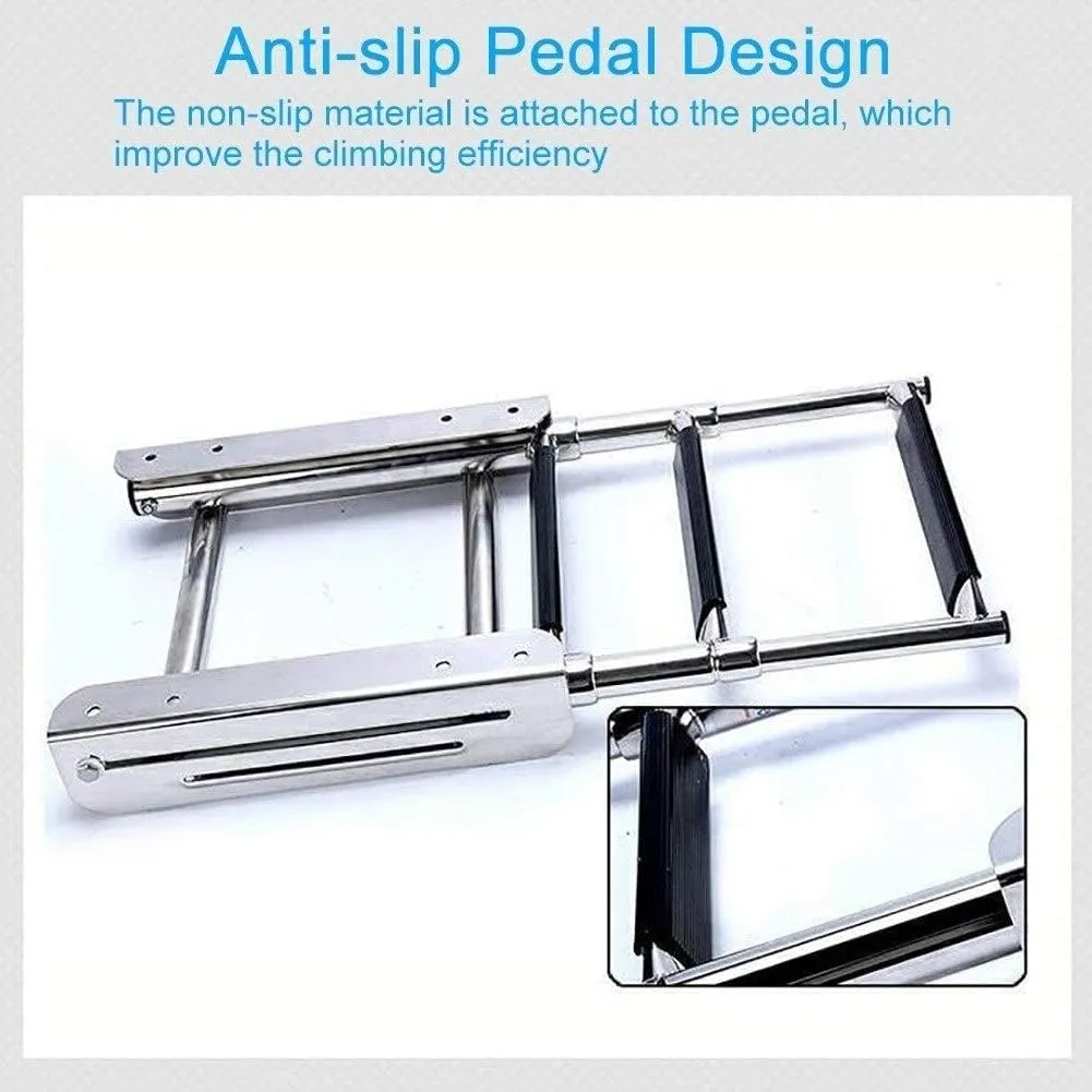 Dock Boat Ladders 3/4 Steps Telescoping Pontoon Boat Ladder with Wide Pedal, Stainless Steel Heavy Duty Custom Boat Ladder, Swim Deck Ladder,Load 150kg (Size : 3 Steps) (One Color 3 Steps)