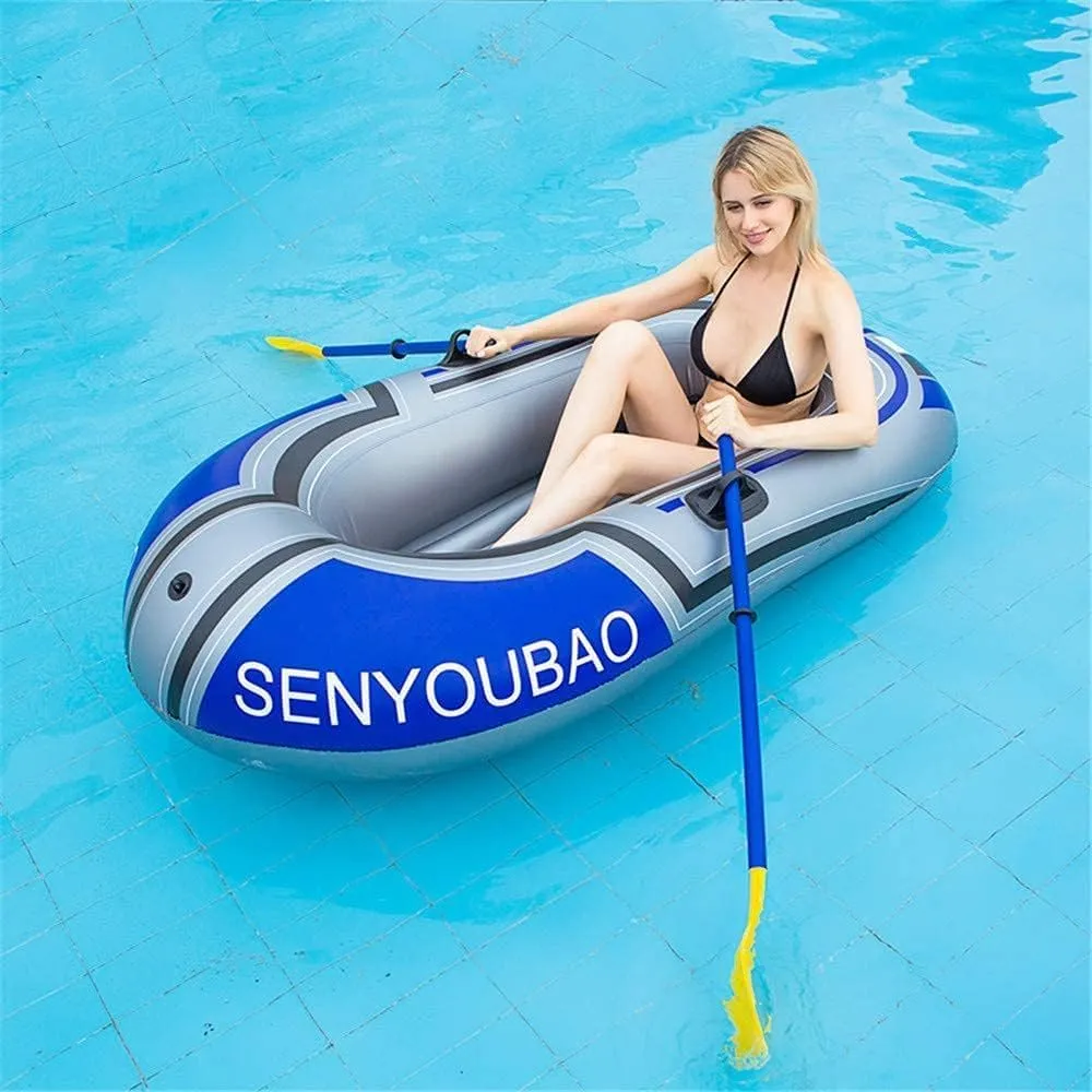 Double Inflatable Canoe, PVC Inflatable Rubber Boat, Outdoor Rafting, Swimming, Beach, Pool, Paddling Toys, Water Sports with Paddle Air Pumps(Size:188x114cm)