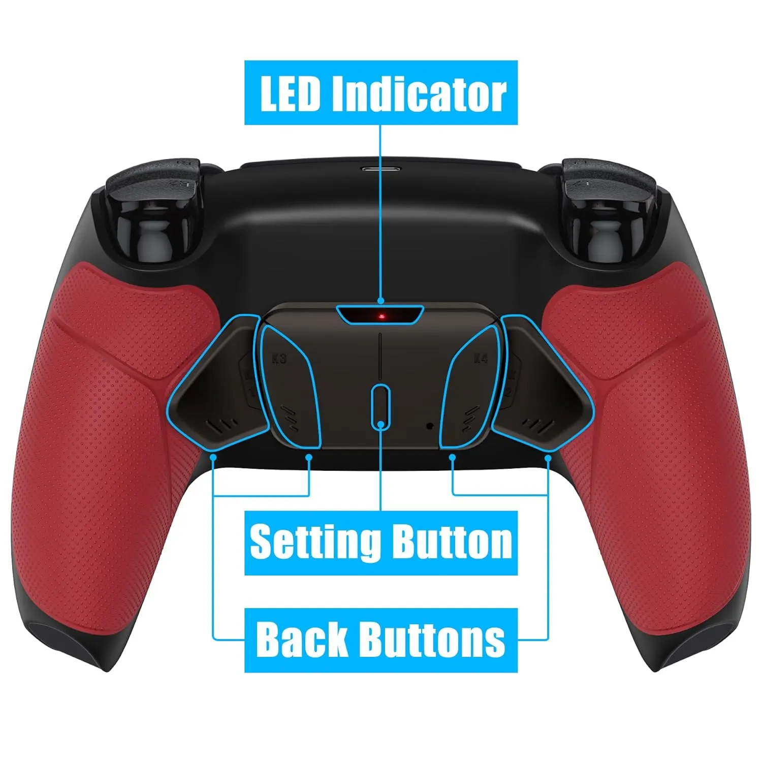 eXtremeRate Real Metal Buttons RMB RISE4 V3 Remap Kit for PS5 Controller BDM-030 040 050, Redesigned Red Rubberized Grip Black Bottom Shell Upgrade Board 4 Back Paddles Attachment for PS5 Controller