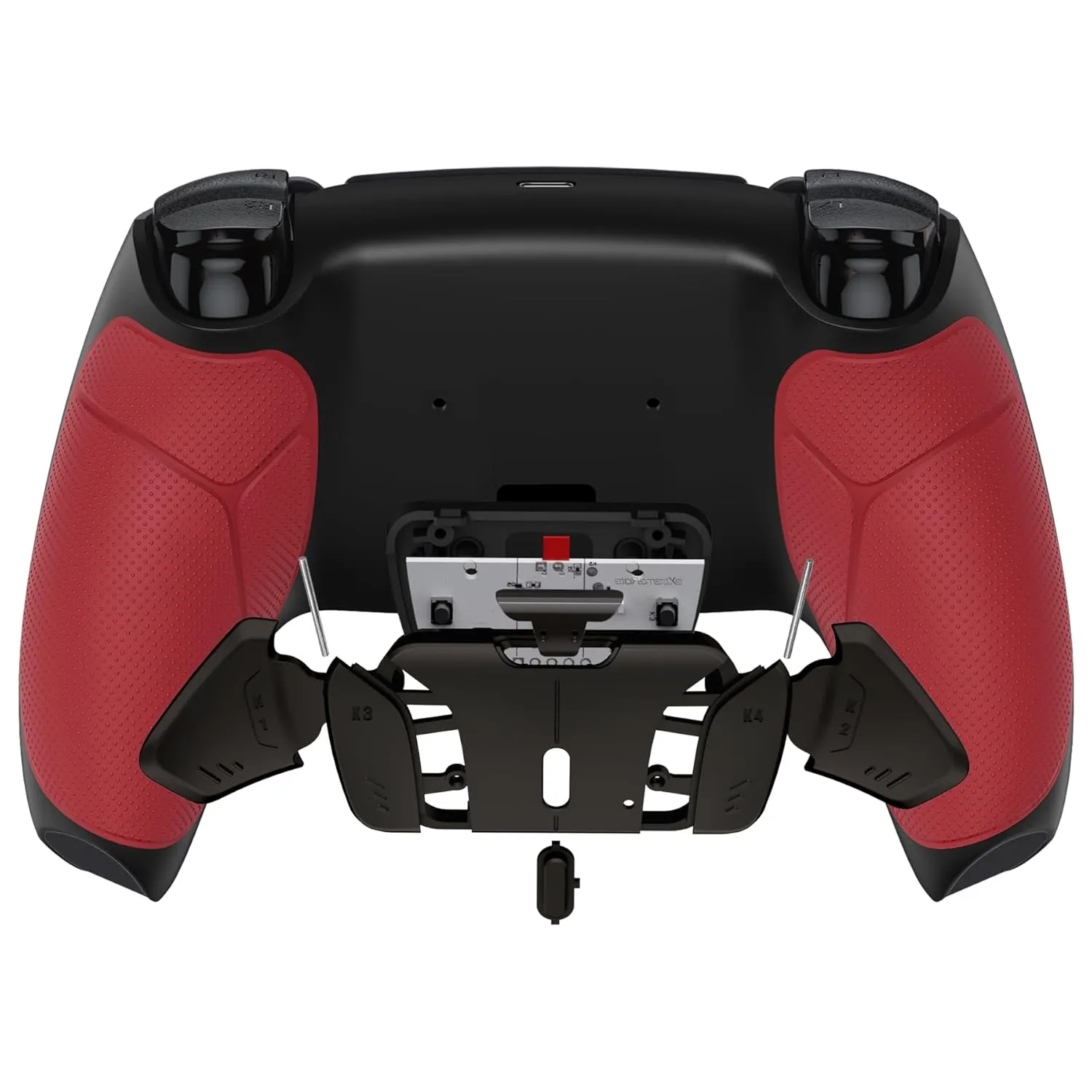 eXtremeRate Real Metal Buttons RMB RISE4 V3 Remap Kit for PS5 Controller BDM-030 040 050, Redesigned Red Rubberized Grip Black Bottom Shell Upgrade Board 4 Back Paddles Attachment for PS5 Controller