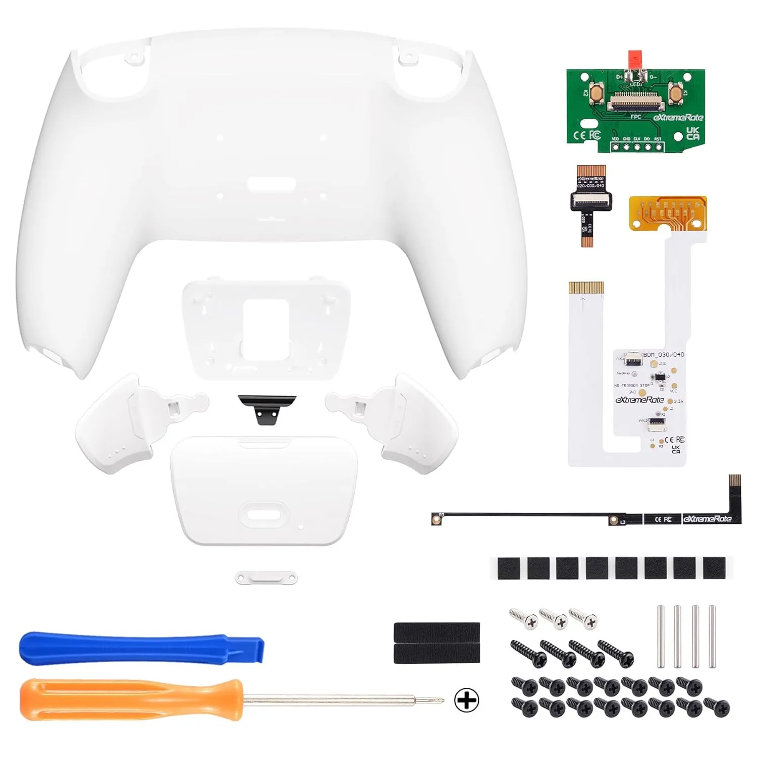 eXtremeRate White Back Paddles Programable RISE V3 Remap Kit for PS5 Controller BDM-030 040 050, Upgrade Board Redesigned Bottom Shell Back Buttons Attachment for PS5 Controller - NO Controller