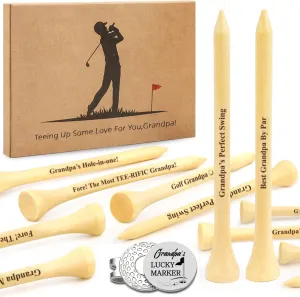 Father 's Day Gifts from Daughter Wife Son - 30PCS 3-1/4 inch Wood Golf Tees Plus Hat Clip Golf Gifts for Men,Husband,Dad (Grandpa)