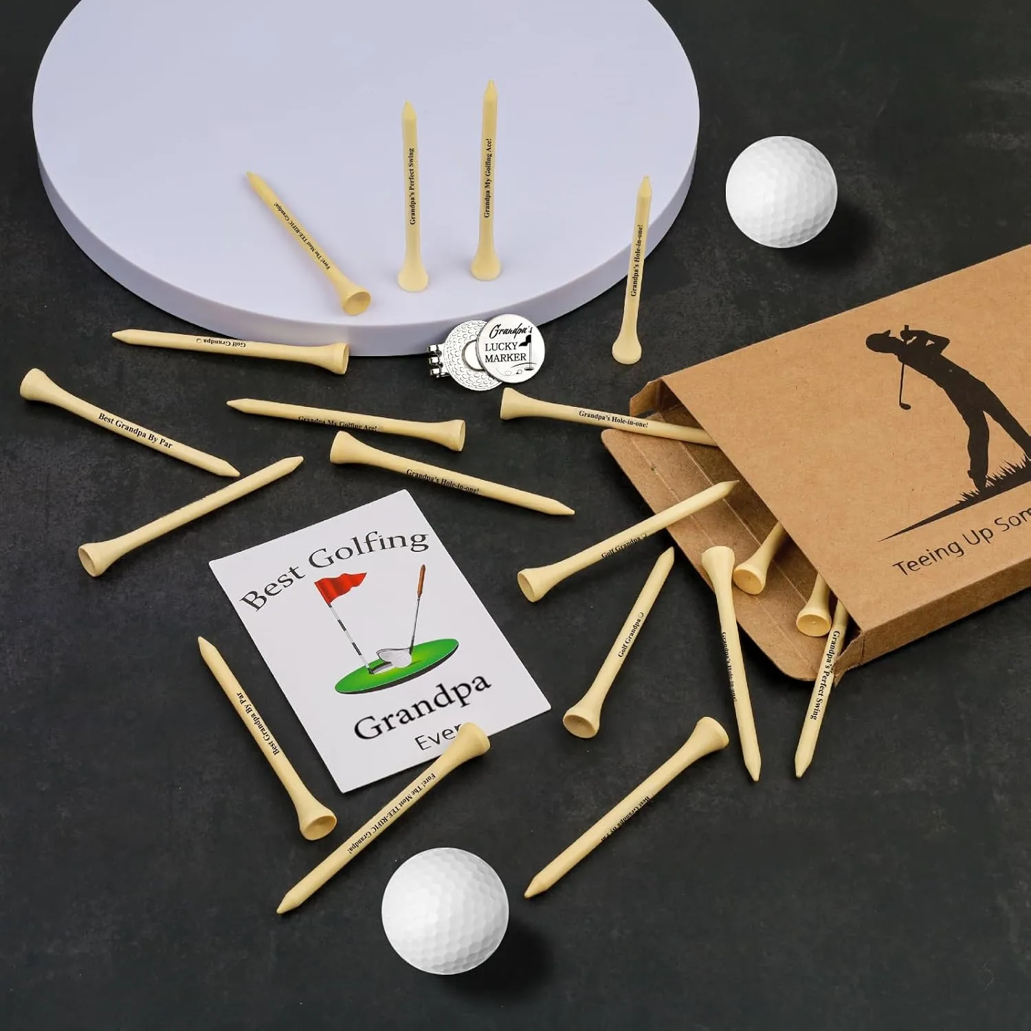 Father 's Day Gifts from Daughter Wife Son - 30PCS 3-1/4 inch Wood Golf Tees Plus Hat Clip Golf Gifts for Men,Husband,Dad (Grandpa)