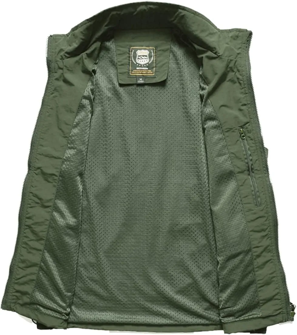 Gnveub Mens Fishing Vest Outdoor Work Quick-Dry Hunting Zip Reversible Travel Vest Jacket with Multi Pockets