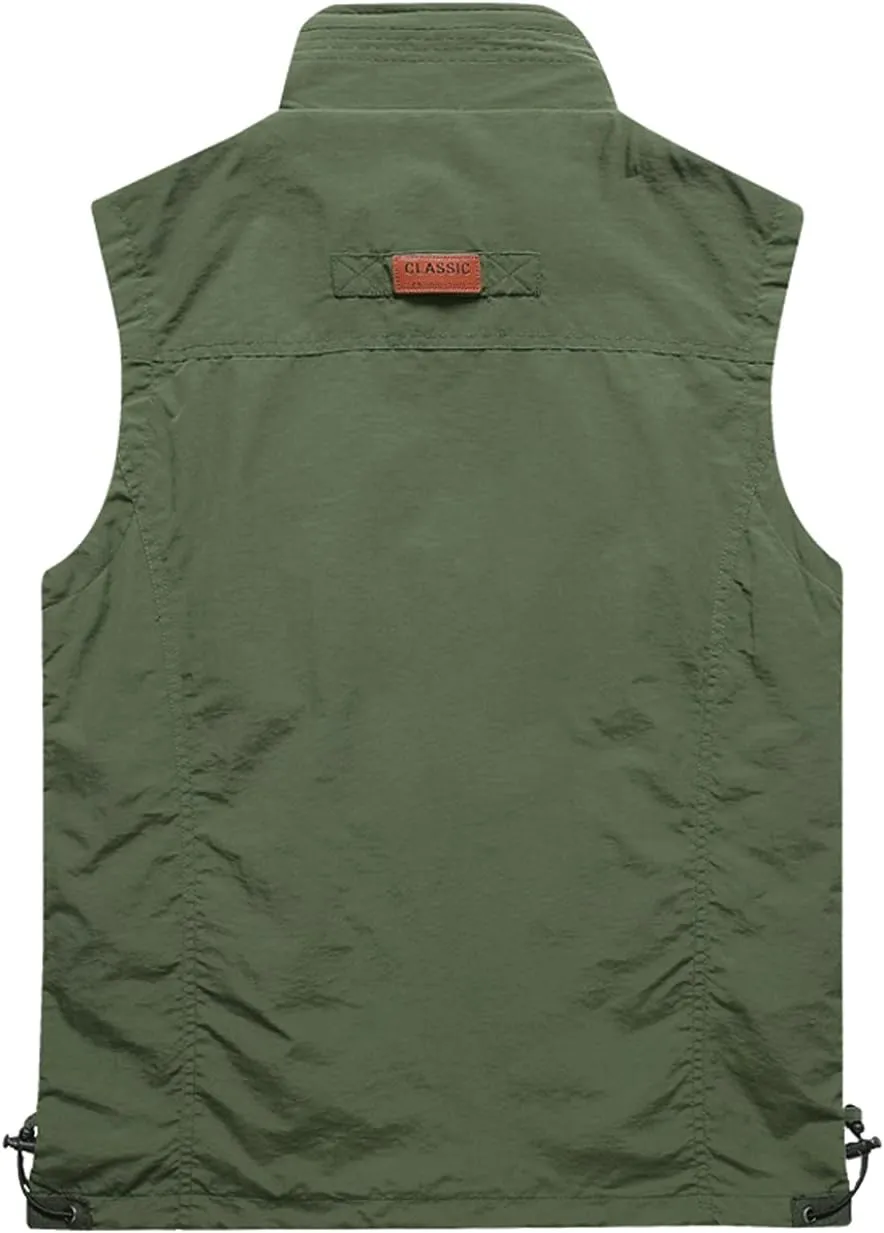 Gnveub Mens Fishing Vest Outdoor Work Quick-Dry Hunting Zip Reversible Travel Vest Jacket with Multi Pockets
