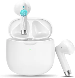 Jxrev Wireless Earbuds, Bluetooth 5.3 Headphones in Ear with Noise Cancelling Mic, Earbuds Stereo Bass, IP7 Waterproof Sports Earphones, 32H Playtime USB C Charging Buds White for Android iOS