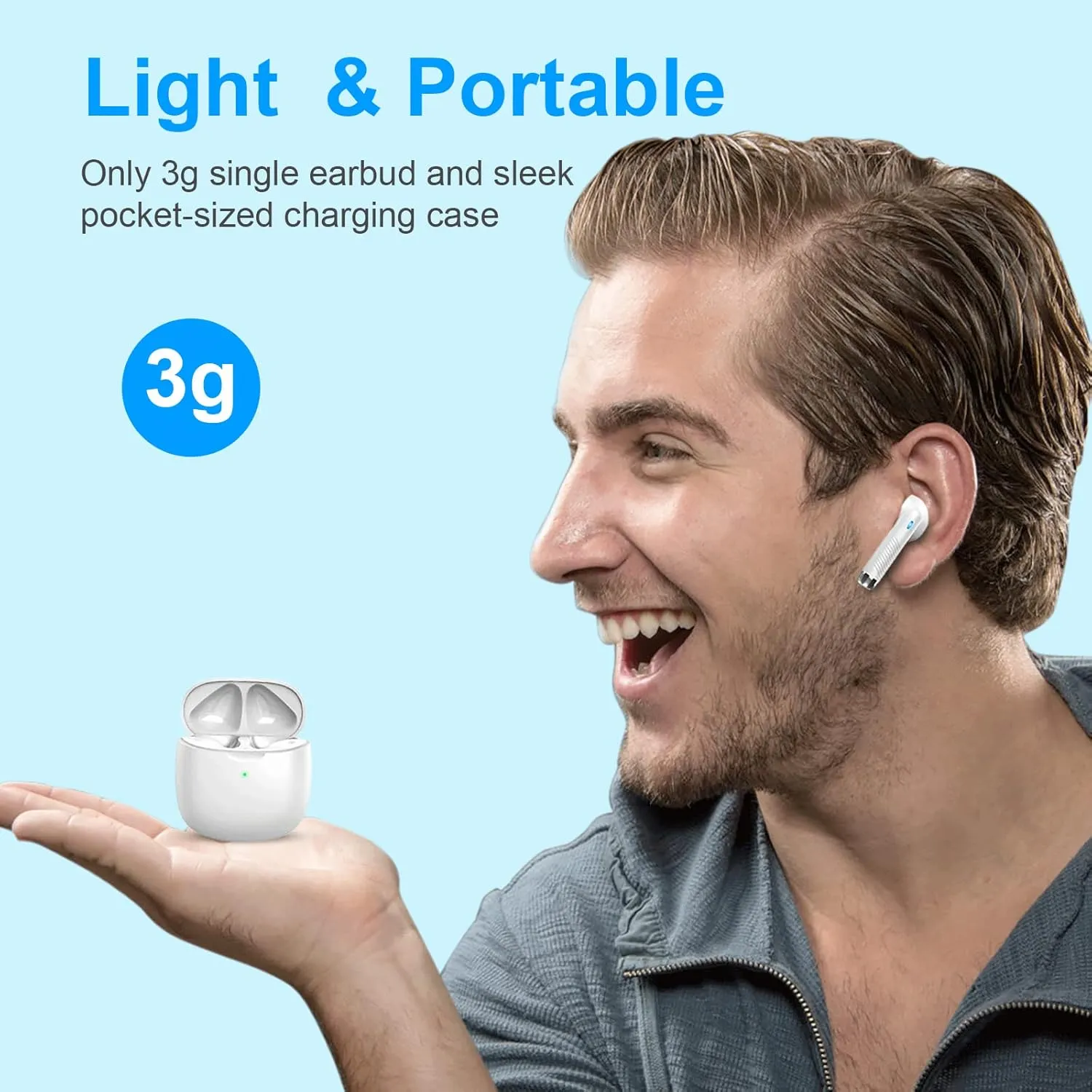 Jxrev Wireless Earbuds, Bluetooth 5.3 Headphones in Ear with Noise Cancelling Mic, Earbuds Stereo Bass, IP7 Waterproof Sports Earphones, 32H Playtime USB C Charging Buds White for Android iOS