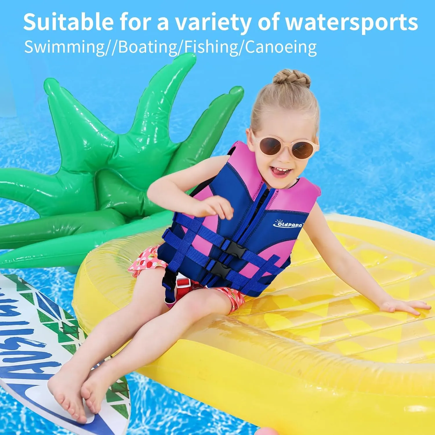 OldPAPA Kids Swim Vest, Float Swim Jacket for Toddlers, Beginner Swim Trainer Vest with Adjustable Safety Strap, Water Sports Buoyancy, Toddler Floaties, Fits Boys & Girls 30-50 lbs/2-9 yrs