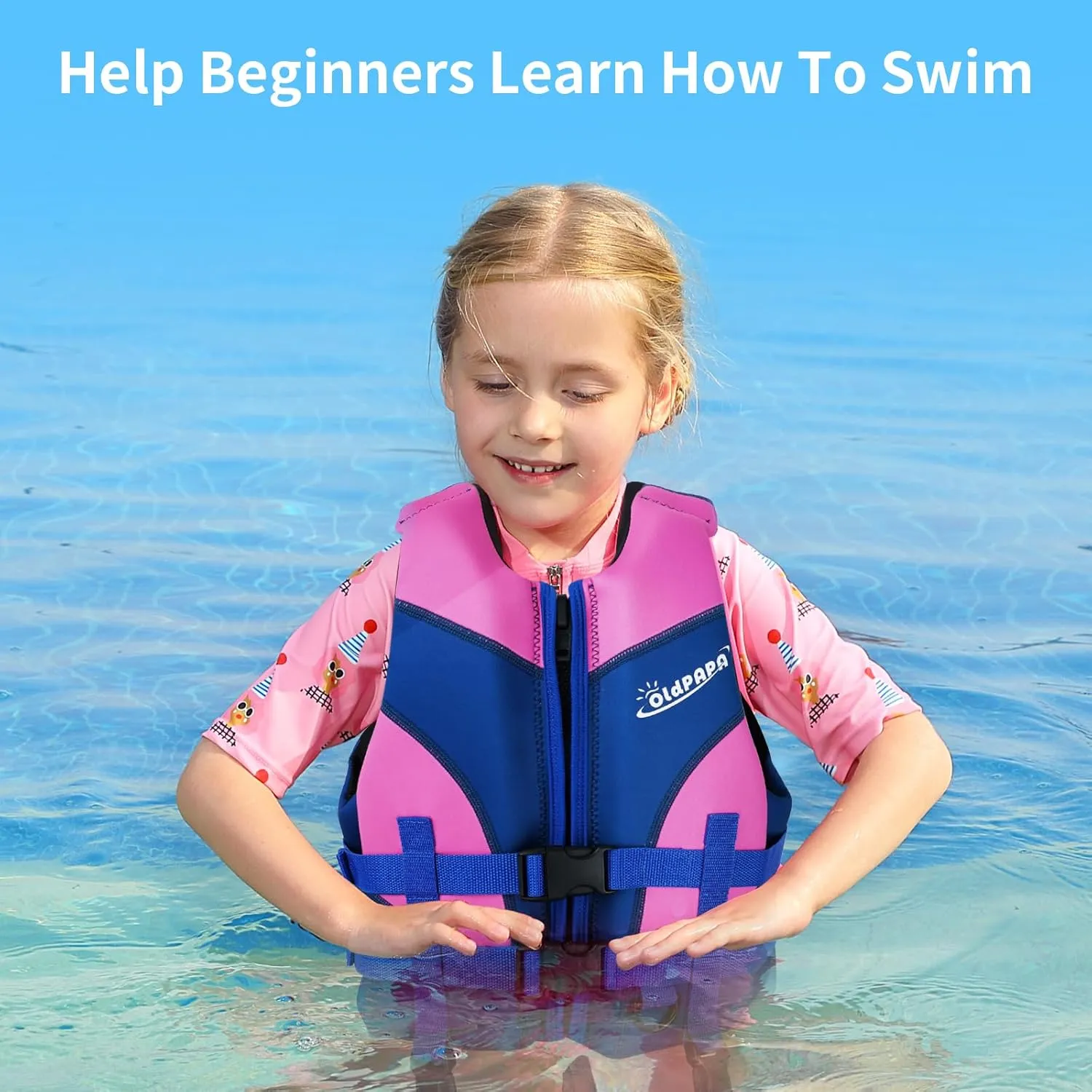 OldPAPA Kids Swim Vest, Float Swim Jacket for Toddlers, Beginner Swim Trainer Vest with Adjustable Safety Strap, Water Sports Buoyancy, Toddler Floaties, Fits Boys & Girls 30-50 lbs/2-9 yrs