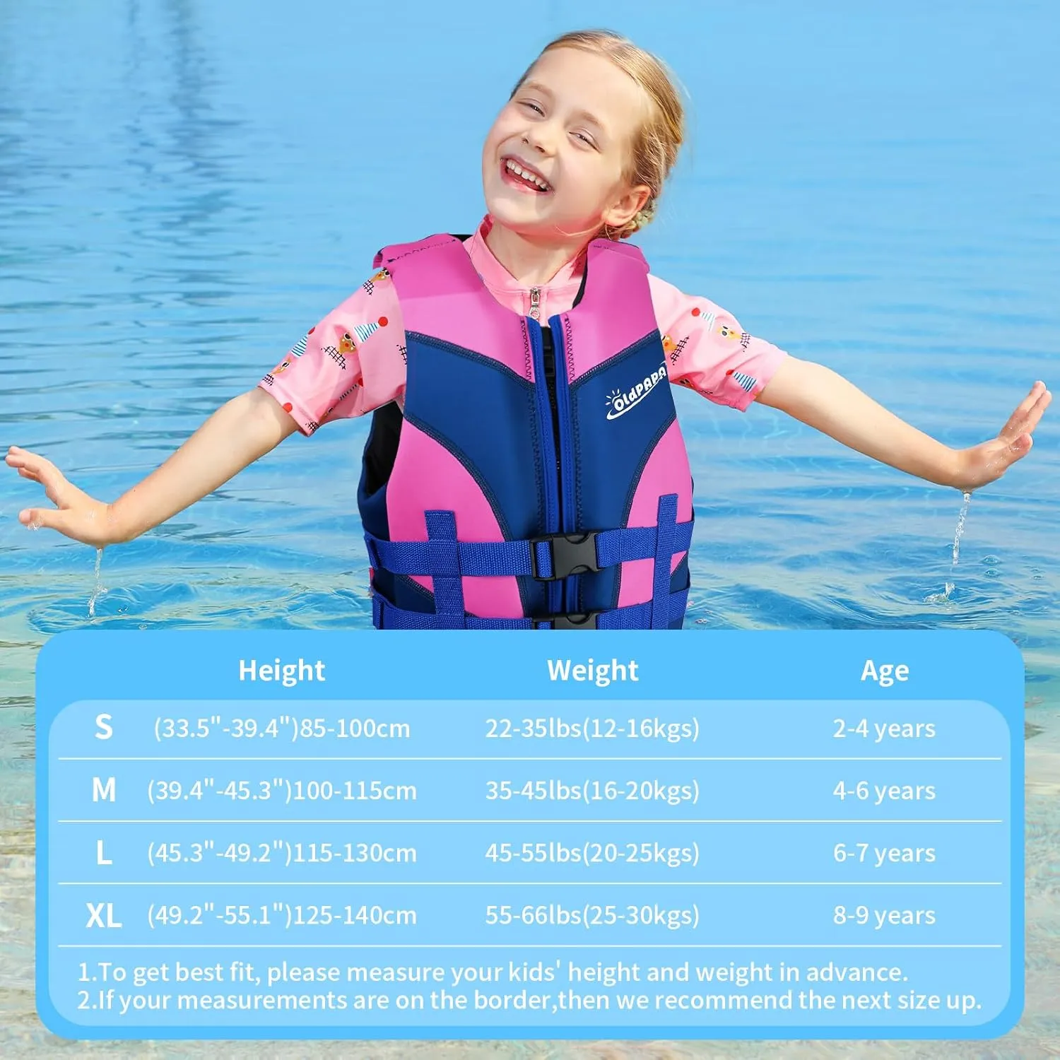 OldPAPA Kids Swim Vest, Float Swim Jacket for Toddlers, Beginner Swim Trainer Vest with Adjustable Safety Strap, Water Sports Buoyancy, Toddler Floaties, Fits Boys & Girls 30-50 lbs/2-9 yrs