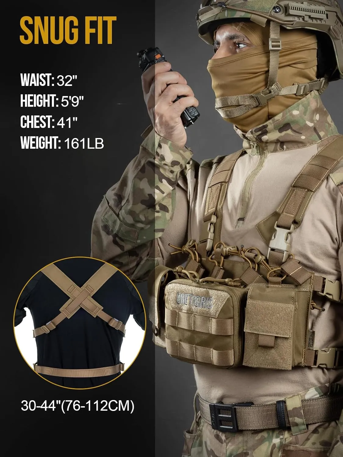 OneTigris Chest Rig, MOLLE Airsoft Chest Rigs Tactical Chest Rig Dangler Pouch Admin Pouch for Hunting Shooting Hiking