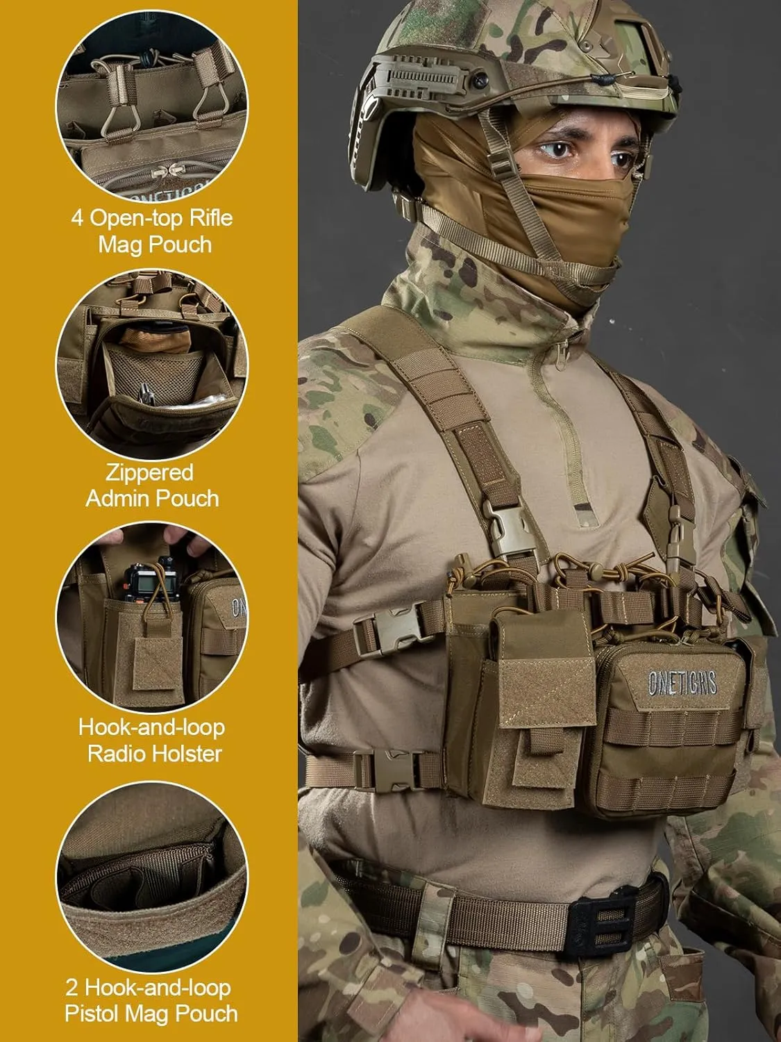 OneTigris Chest Rig, MOLLE Airsoft Chest Rigs Tactical Chest Rig Dangler Pouch Admin Pouch for Hunting Shooting Hiking