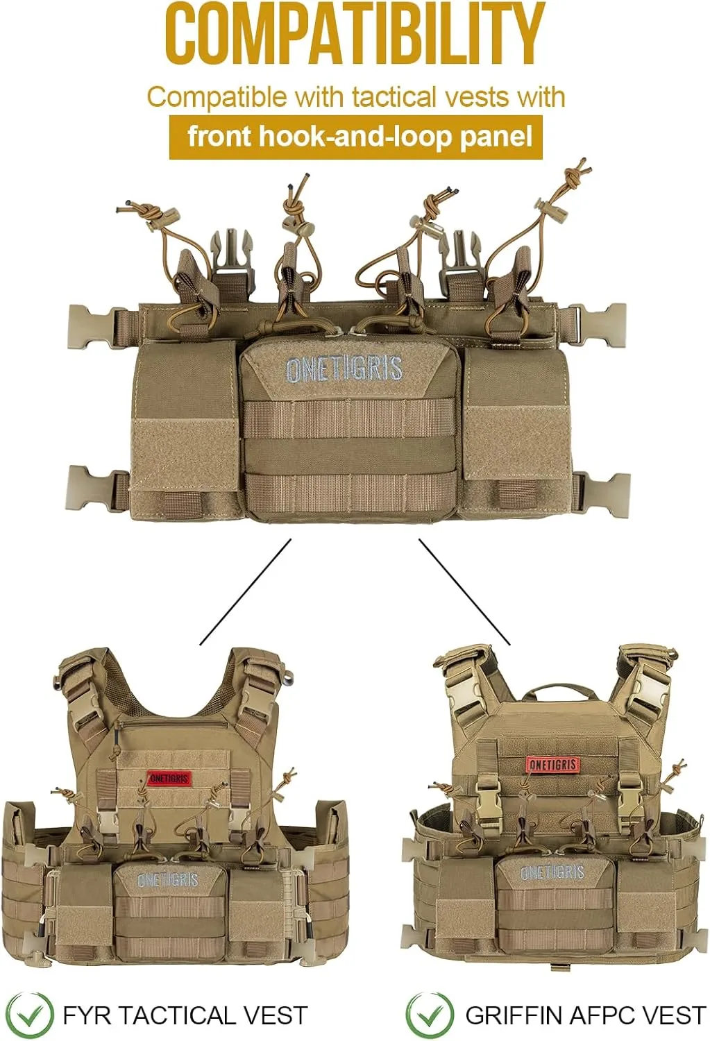 OneTigris Chest Rig, MOLLE Airsoft Chest Rigs Tactical Chest Rig Dangler Pouch Admin Pouch for Hunting Shooting Hiking