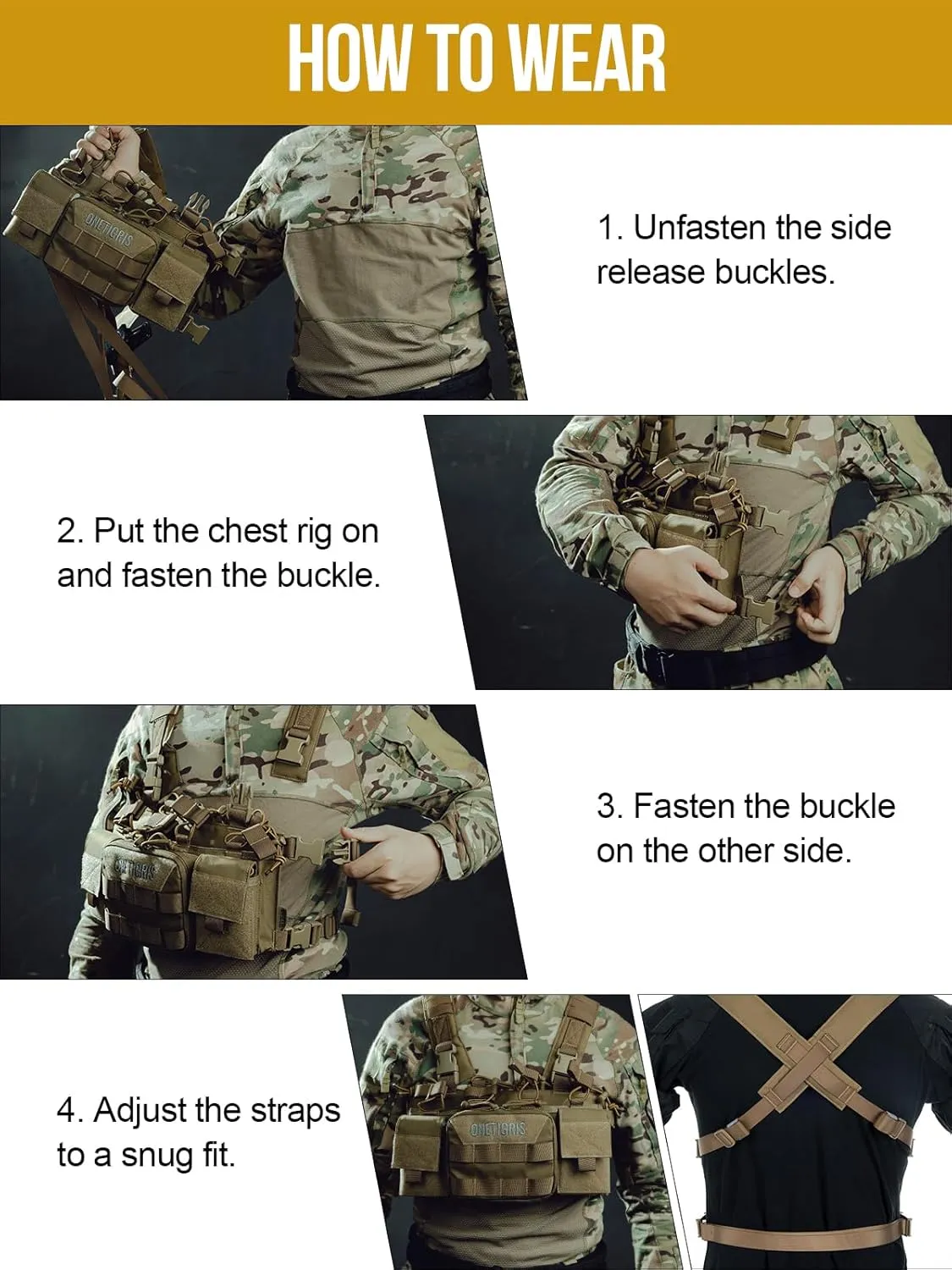 OneTigris Chest Rig, MOLLE Airsoft Chest Rigs Tactical Chest Rig Dangler Pouch Admin Pouch for Hunting Shooting Hiking