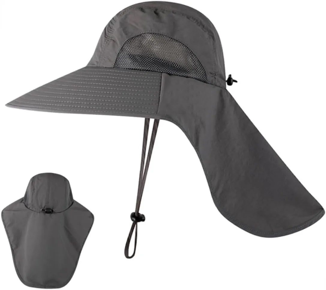 Outdoor UV Protection Fishing Cap with Neck Cover and Earflaps Wide Brim Design for Men and Women Lightweight and Breathable for Hiking Climbing and Fishing Dark Grey