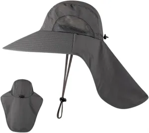 Outdoor UV Protection Fishing Cap with Neck Cover and Earflaps Wide Brim Design for Men and Women Lightweight and Breathable for Hiking Climbing and Fishing Dark Grey
