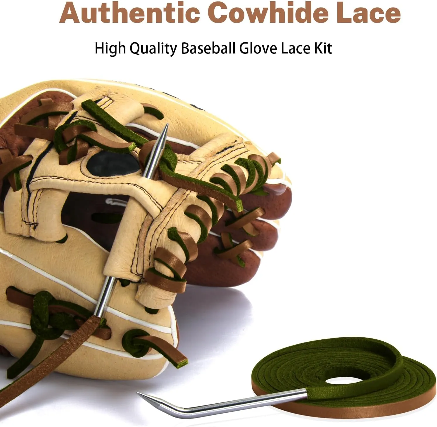 Softball Baseball Glove Lace, Mitt Lace Repair Kit Includes 2 Leather Laces and Lacing Needle for Catcher's Glove