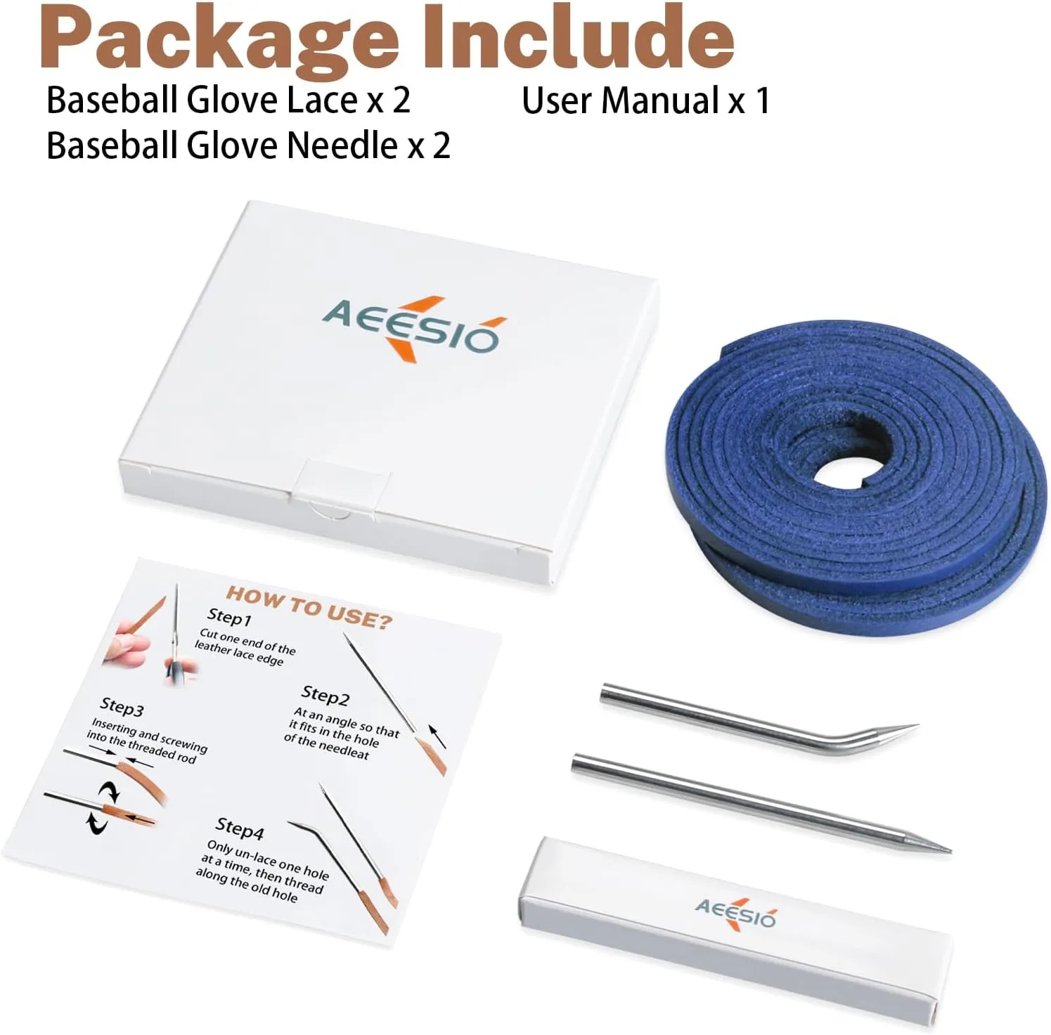 Softball Baseball Glove Lace, Mitt Lace Repair Kit Includes 2 Leather Laces and Lacing Needle for Catcher's Glove