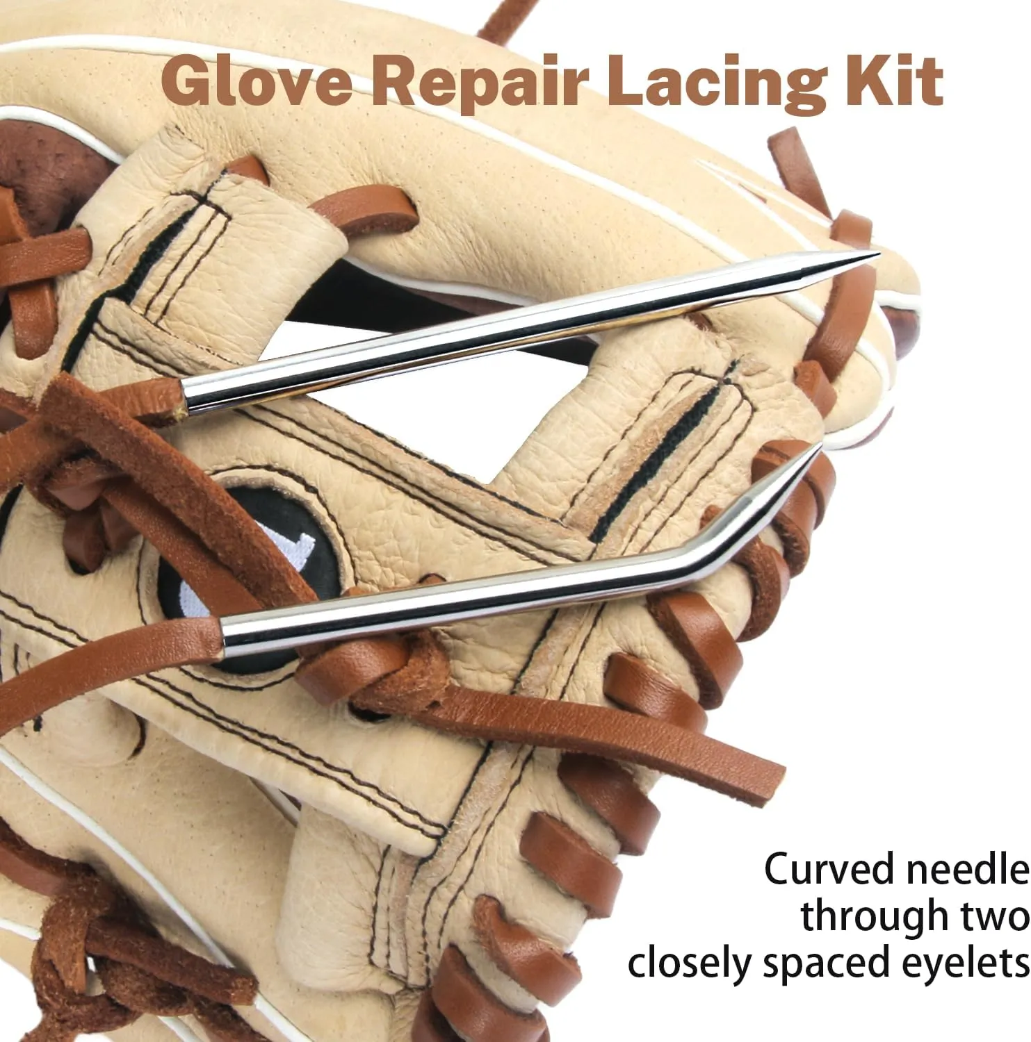 Softball Baseball Glove Lace, Mitt Lace Repair Kit Includes 2 Leather Laces and Lacing Needle for Catcher's Glove