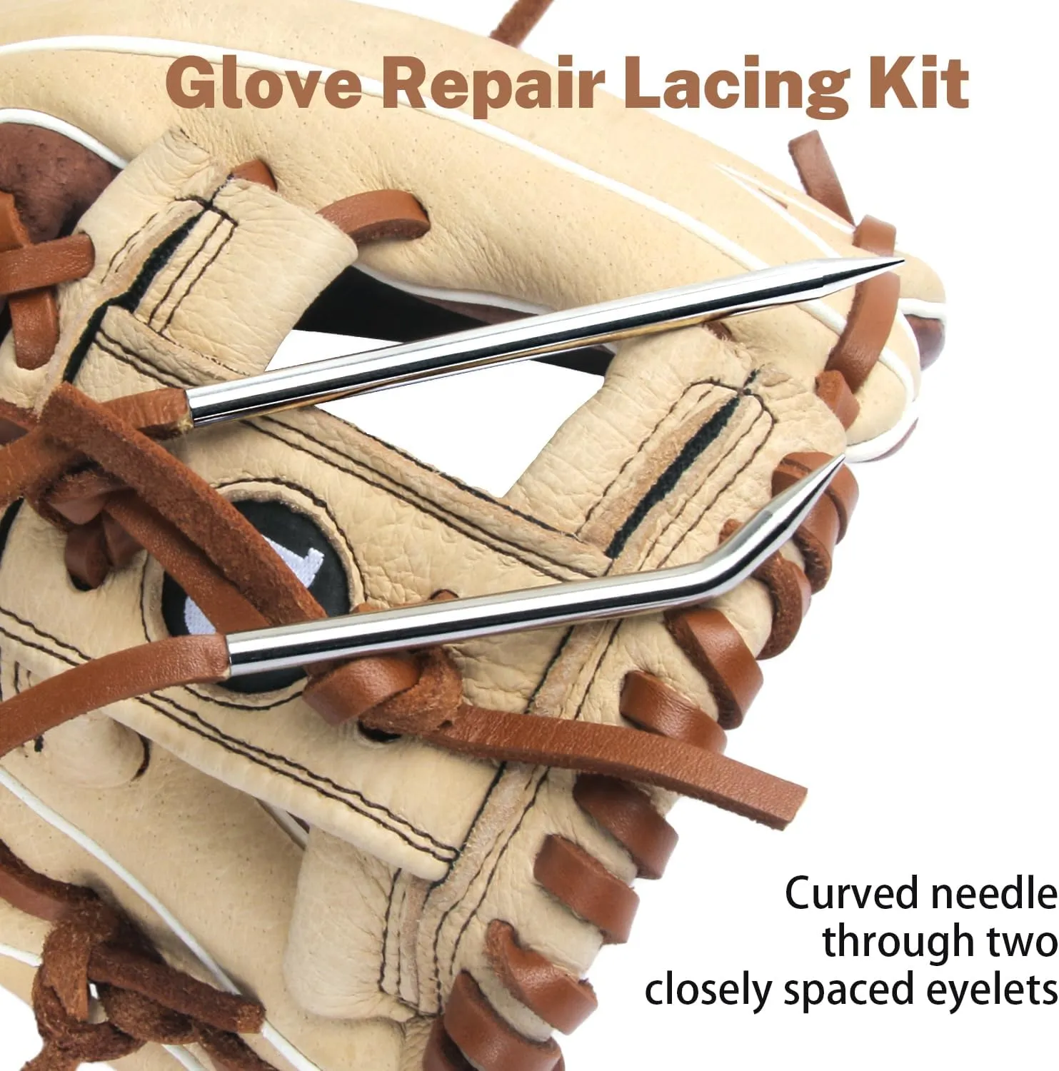 Softball Baseball Glove Lace, Mitt Lace Repair Kit Includes 2 Leather Laces and Lacing Needle for Catcher's Glove
