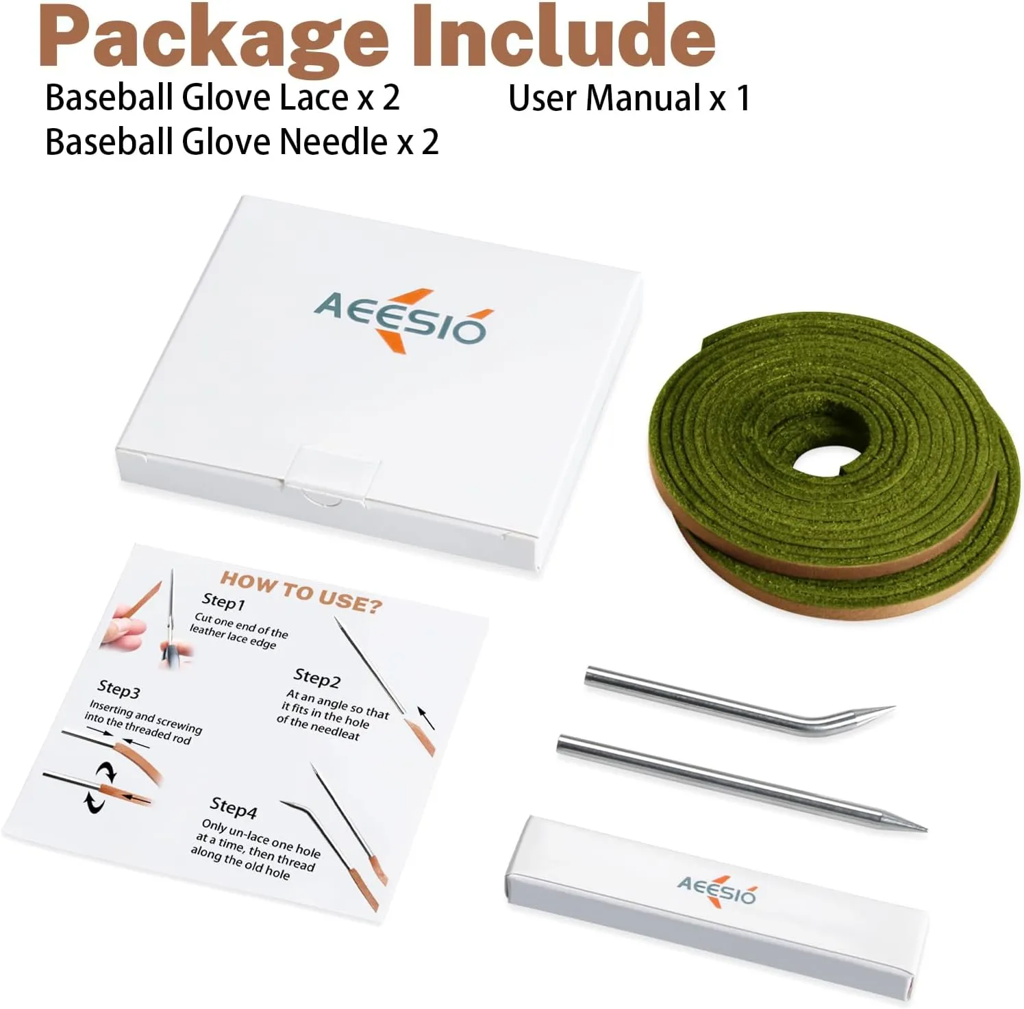 Softball Baseball Glove Lace, Mitt Lace Repair Kit Includes 2 Leather Laces and Lacing Needle for Catcher's Glove