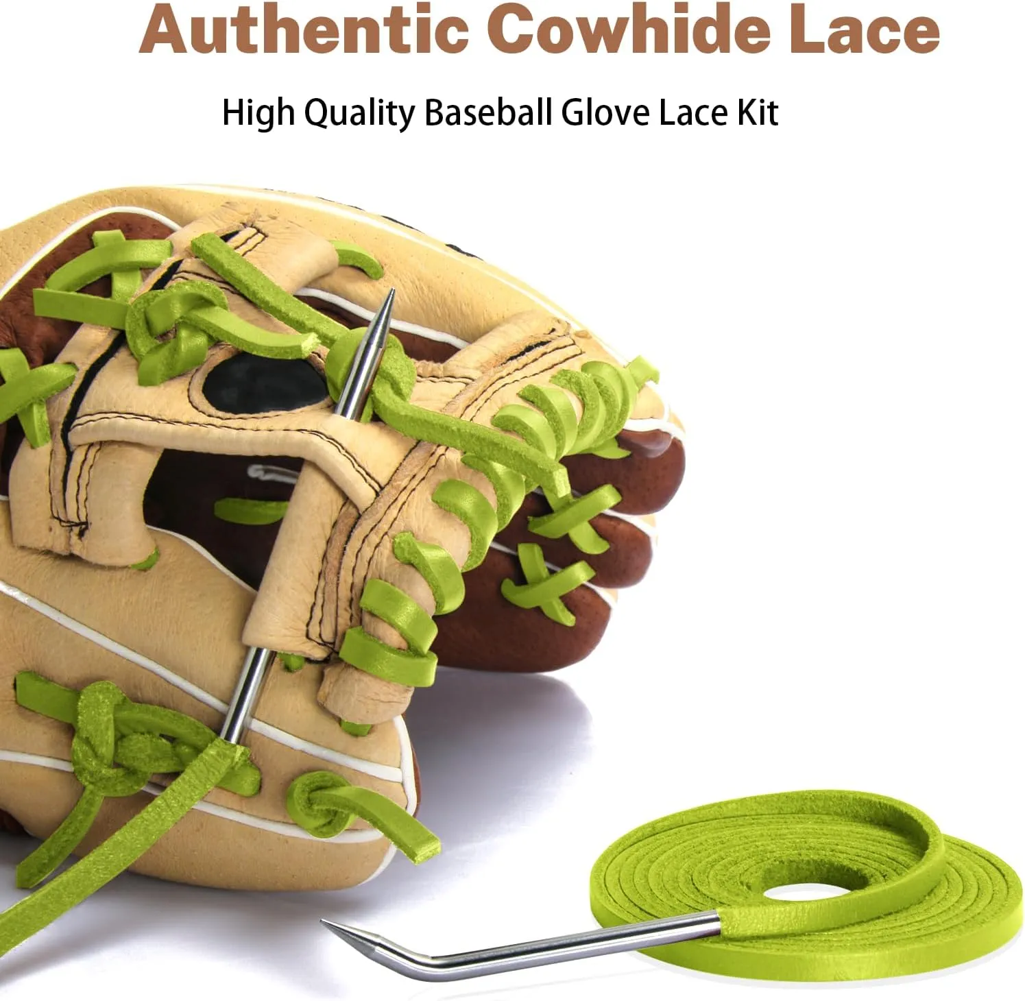 Softball Baseball Glove Lace, Mitt Lace Repair Kit Includes 2 Leather Laces and Lacing Needle for Catcher's Glove
