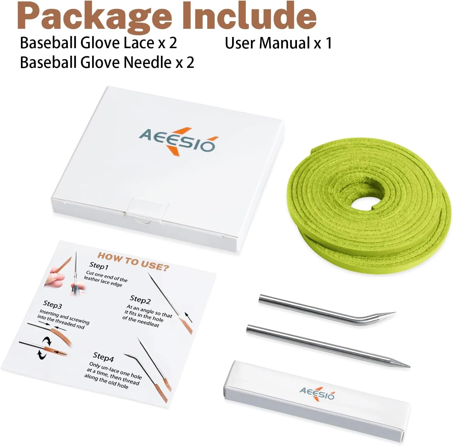 Softball Baseball Glove Lace, Mitt Lace Repair Kit Includes 2 Leather Laces and Lacing Needle for Catcher's Glove
