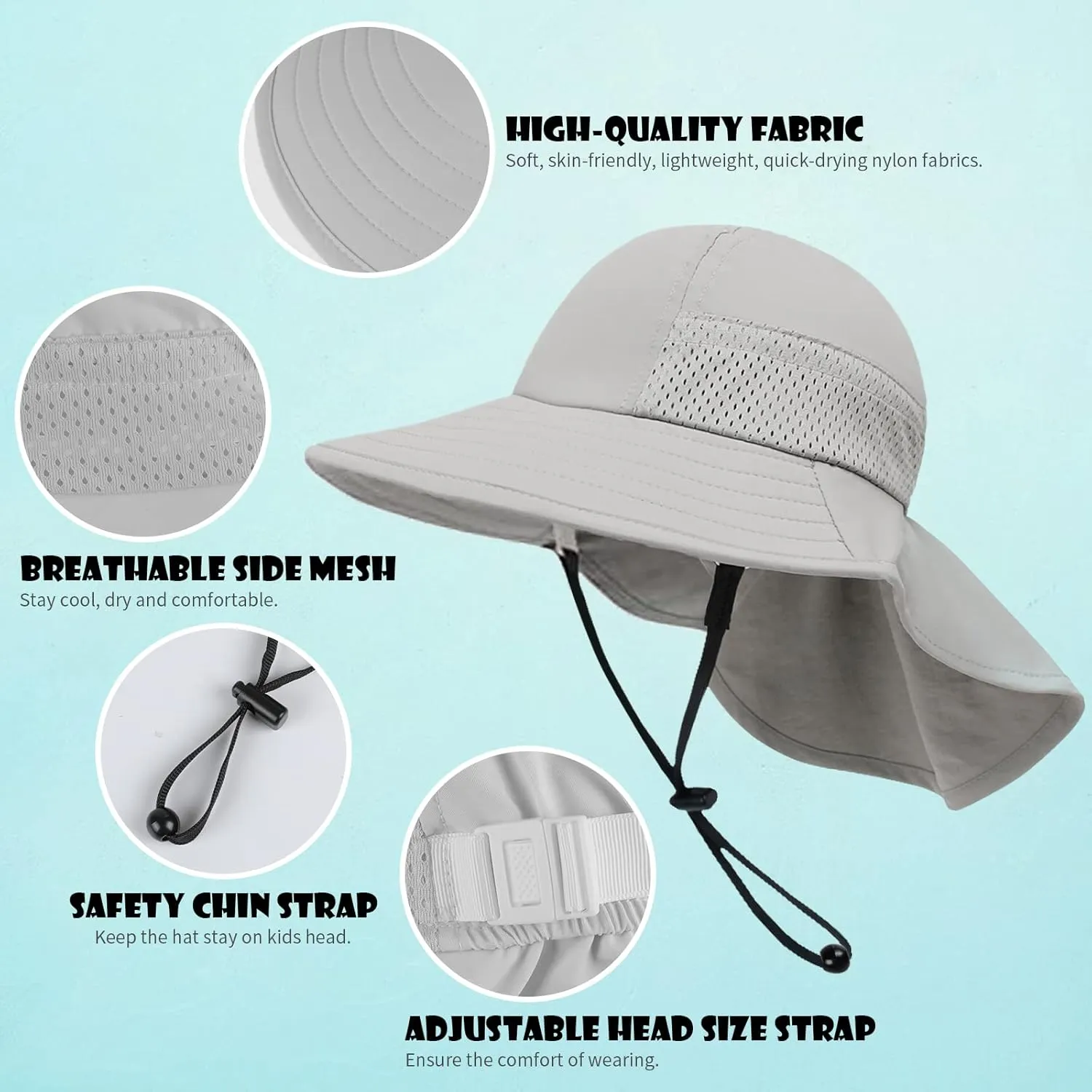 Toddler Baby Sun Hat Kids Summer UPF 50  for Boys Girls Adjustable Beach Hats with Bucket Wide Brim Age 1-7 Years