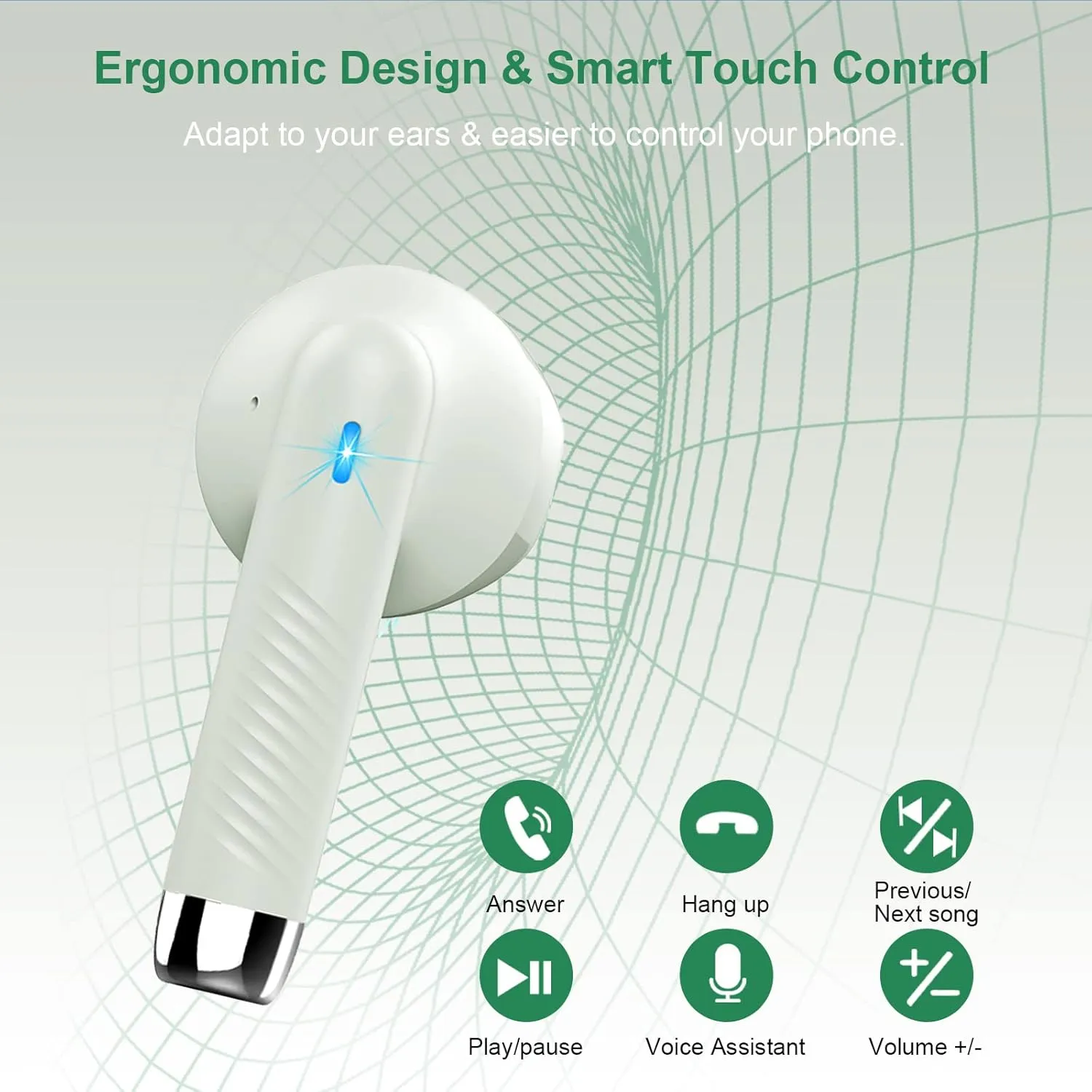 Wireless Earbuds, Bluetooth 5.3 Earbuds Stereo Bass, Bluetooth Headphones in Ear with Noise Cancelling Mic, Earphones IP7 Waterproof Sports, 32H Playtime USB C Charging Green Ear Buds for Android iOS