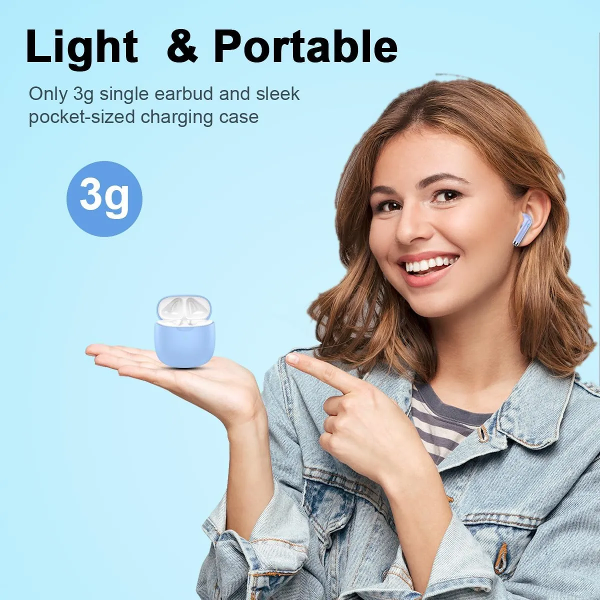 Wireless Earbuds, Bluetooth 5.3 Headphones in Ear with Noise Cancelling Mic, Bluetooth Earbuds Stereo Bass, IP7 Waterproof Sports Earphones, 32H Playtime USB C Charging Buds Light Blue for Android iOS