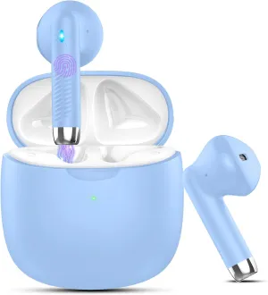 Wireless Earbuds, Bluetooth 5.3 Headphones in Ear with Noise Cancelling Mic, Bluetooth Earbuds Stereo Bass, IP7 Waterproof Sports Earphones, 32H Playtime USB C Charging Buds Light Blue for Android iOS