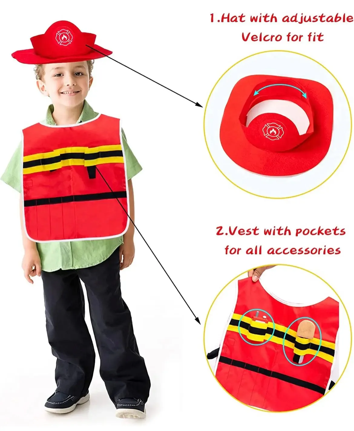 Wooden Firefighter Costume Fireman Dress Up playset