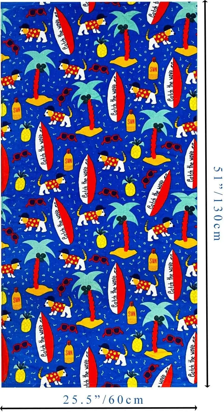 YIFONTIN Kids Beach Towel Cotton Soft Absorbent 25.5X51 inches for Bath Swimming, Surfboard Puppy.