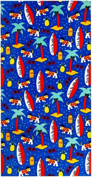 YIFONTIN Kids Beach Towel Cotton Soft Absorbent 25.5X51 inches for Bath Swimming, Surfboard Puppy.